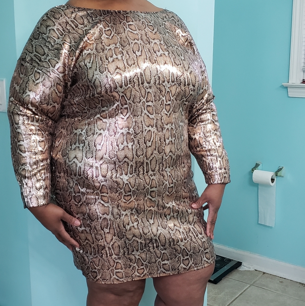 Animal print rose gold sequin dress